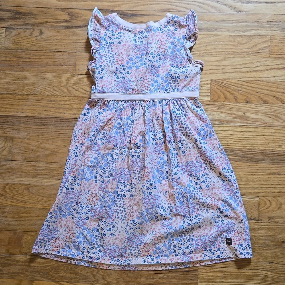 Tea Collection pink blue floral print faux wrap tank dress